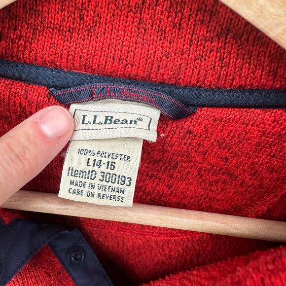 L.L. Bean Kid's Red Navy T Snap Sweater Fleece Pullover // L 14-16 - Picture 6 of 10